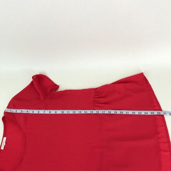 Pleione Ruffle Hem Blouse Women’s XS Red Sheer Short Sleeves Polyester Holiday - Picture 6 of 9